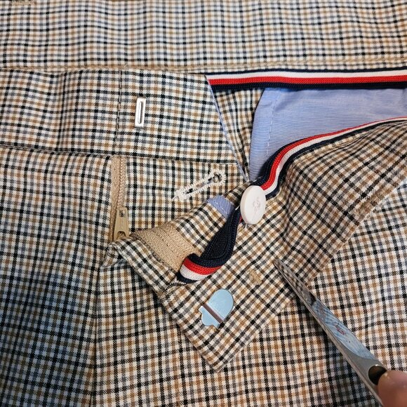 Tommy Hilfiger Trouser Pants Size 34x30 Micro Check Beige Blue White Preppy - Picture 4 of 10
